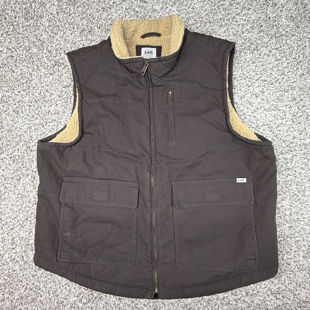 Lee Workwear Sherpa Lined Canvas Vest‎ Men's XL Full Zip Chocolate Brown